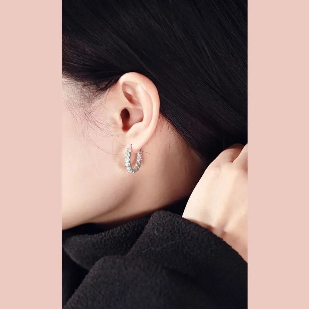 Certified 2.6 ct. t.w. Moissanite Diamond Inside Out Hoop Earrings NEW - Picture 3 of 14